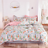 HKM-400083 Three-Piece Floral Duvet Cover Set with Linen and Cotton Bedding for 1.2m to 2.2m Beds