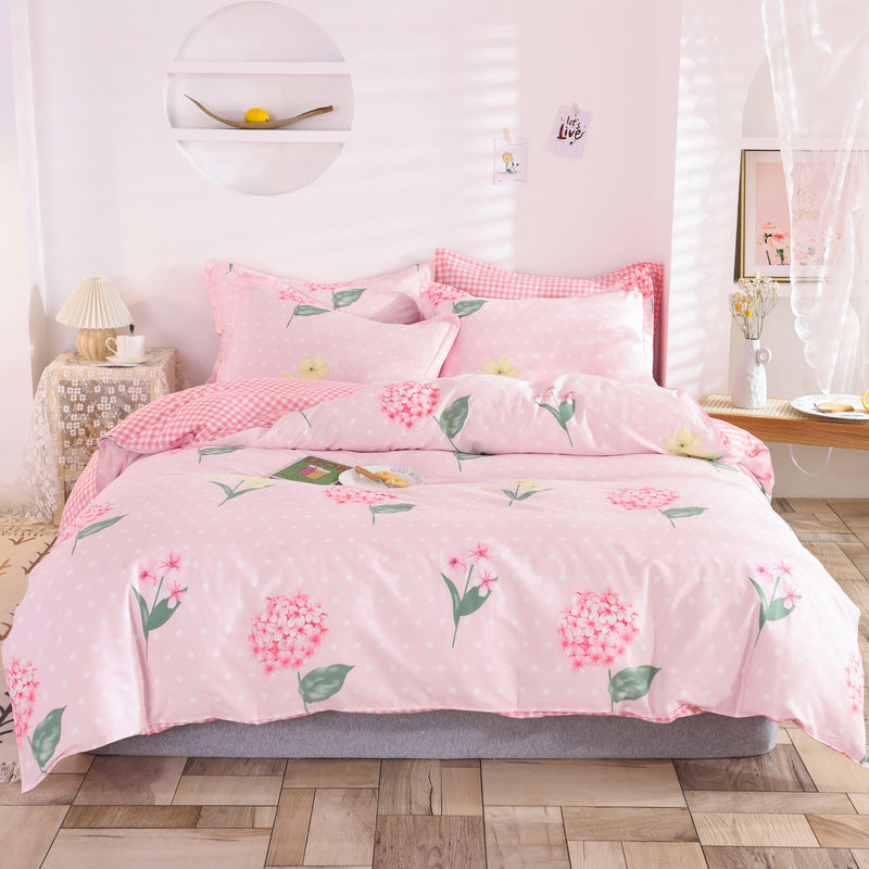 HKM-400083 Three-Piece Floral Duvet Cover Set with Linen and Cotton Bedding for 1.2m to 2.2m Beds