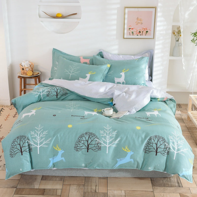 HKM-400083 Three-Piece Floral Duvet Cover Set with Linen and Cotton Bedding for 1.2m to 2.2m Beds