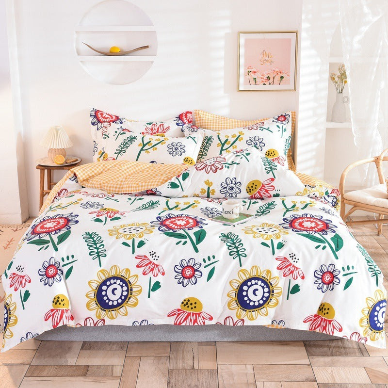 HKM-400083 Three-Piece Floral Duvet Cover Set with Linen and Cotton Bedding for 1.2m to 2.2m Beds