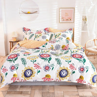 HKM-400083 Three-Piece Floral Duvet Cover Set with Linen and Cotton Bedding for 1.2m to 2.2m Beds