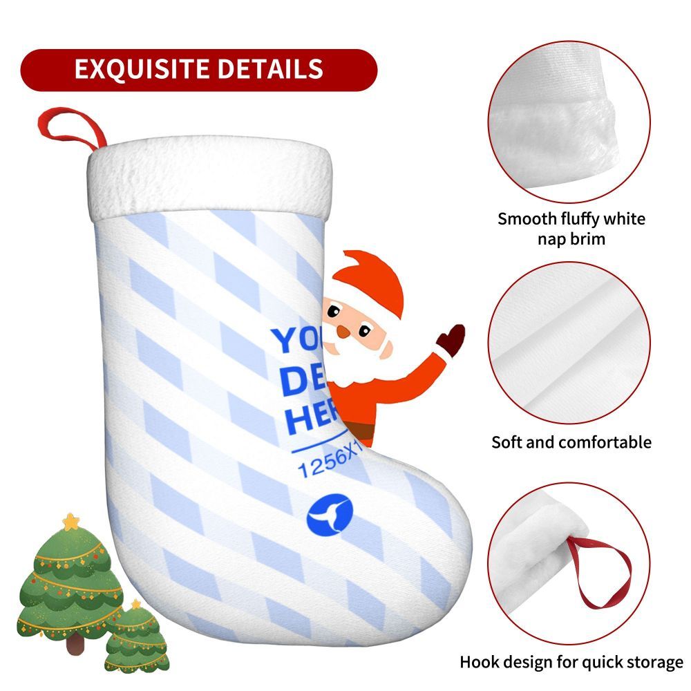 HKM-400211 Double-Sided Christmas Decorative Socks with Soft Flannel Cuffs, 100% Polyester, One Size, Ideal for Holidays and Gifts