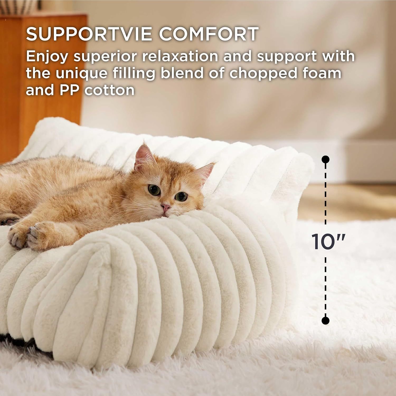 HKM-400595 Fluffy Cat Couch Bed with Supportive High Backrest and Non-Slip Bottom for Indoor Cats