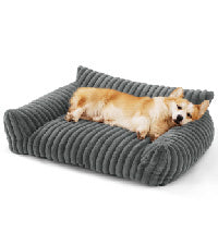 HKM-400595 Fluffy Cat Couch Bed with Supportive High Backrest and Non-Slip Bottom for Indoor Cats