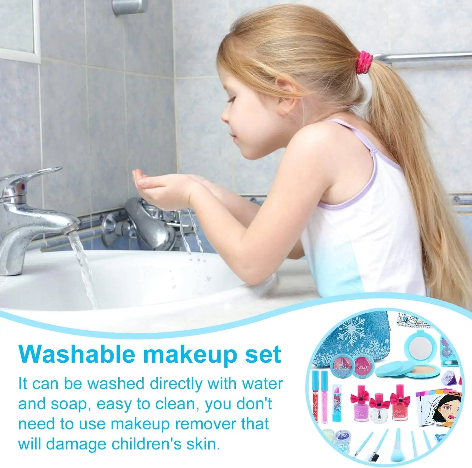 KTX-400595 Kids Pretend Play Makeup Kit with Mirror Bags for Ages 2-7 – Non-Toxic Plastic Toys