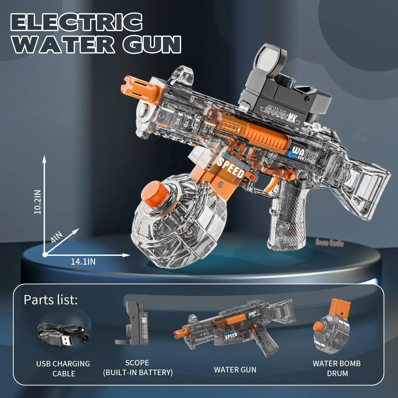 HKM-400723 Automatic 36CM UMP45 Electric Water Gun for Kids with Continuous Shooting Feature