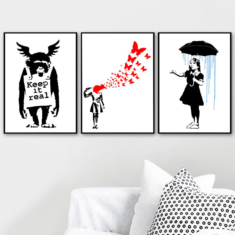 HKM-400851 Abstract Graffiti Girl Canvas Art for Modern Living Room Decoration