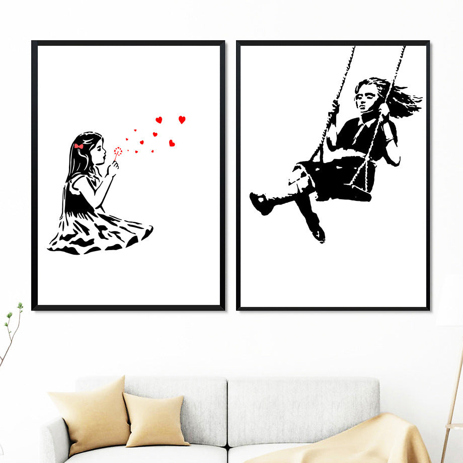 HKM-400851 Abstract Graffiti Girl Canvas Art for Modern Living Room Decoration