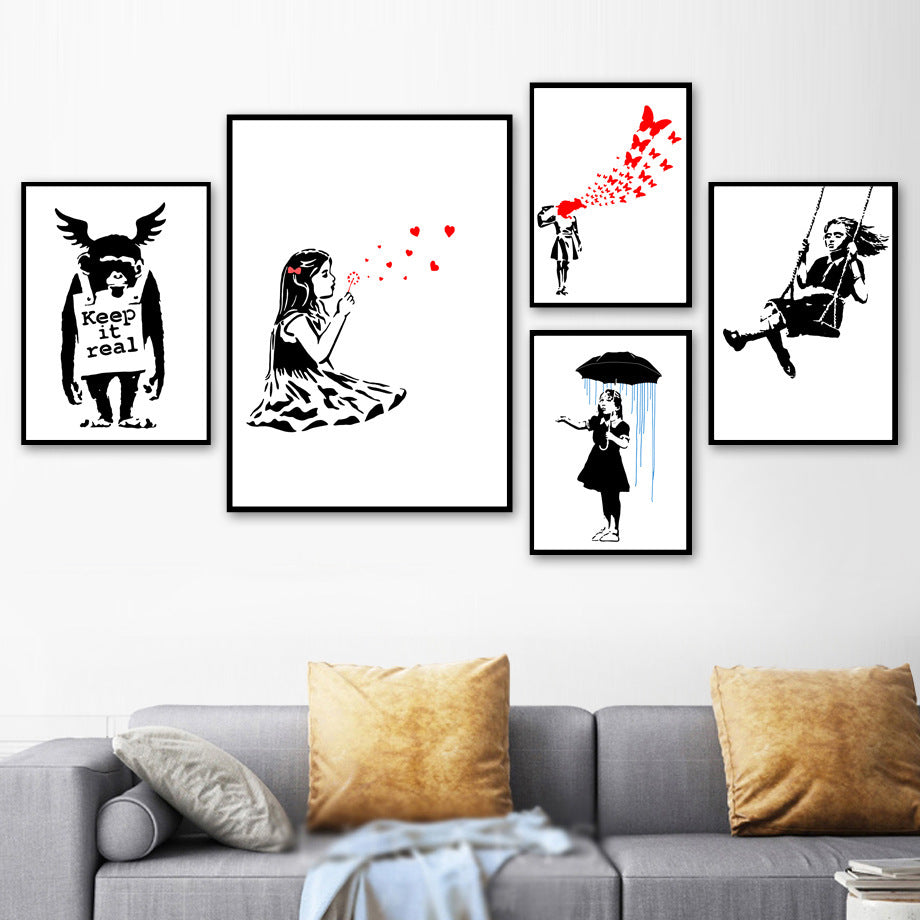 HKM-400851 Abstract Graffiti Girl Canvas Art for Modern Living Room Decoration