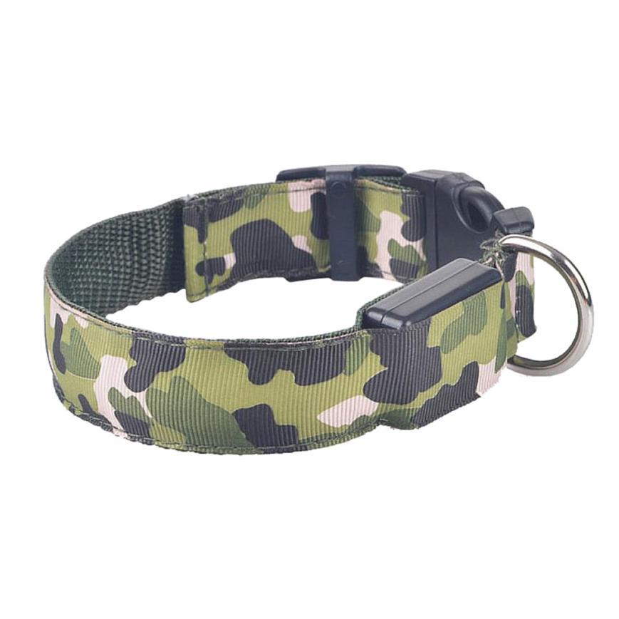 HKM-400915 Luminous Camouflage Dog Collar with Adjustable Lighting Modes and Durable Nylon Material