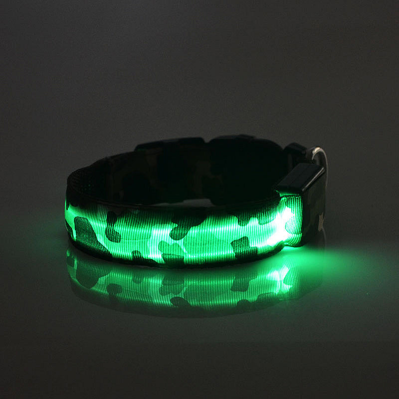 HKM-400915 Luminous Camouflage Dog Collar with Adjustable Lighting Modes and Durable Nylon Material