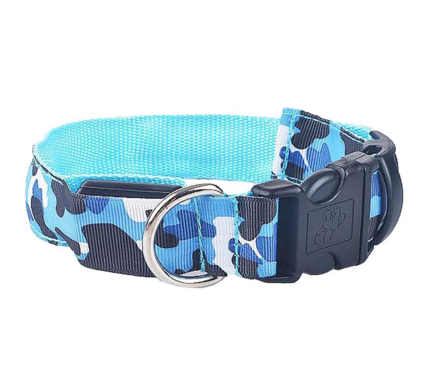 HKM-400915 Luminous Camouflage Dog Collar with Adjustable Lighting Modes and Durable Nylon Material