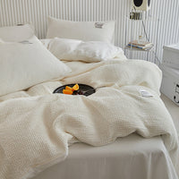HKM-400915 White Waffle Cotton Bed Set - Four Piece Thermal Bedding Collection
