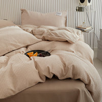 HKM-400915 White Waffle Cotton Bed Set - Four Piece Thermal Bedding Collection