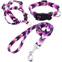 HKM-401107 Pet Printing Collar and Leash Set with Traction Chest Strap - Multiple Colors Available in S, M, L