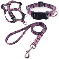 HKM-401107 Pet Printing Collar and Leash Set with Traction Chest Strap - Multiple Colors Available in S, M, L