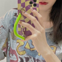 HKM-401171 Purple Checkerboard Silicone Protective Case for iPhone 11, 11 Pro, 11 Pro Max, XS, XR, 8, 8 Plus with Lanyard