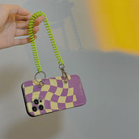 HKM-401171 Purple Checkerboard Silicone Protective Case for iPhone 11, 11 Pro, 11 Pro Max, XS, XR, 8, 8 Plus with Lanyard