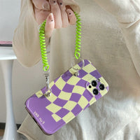 HKM-401171 Purple Checkerboard Silicone Protective Case for iPhone 11, 11 Pro, 11 Pro Max, XS, XR, 8, 8 Plus with Lanyard