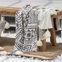 HKM-401235 Casual Cotton Tassel Knitted Towel Blanket - White 130x180cm