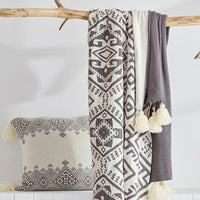 HKM-401235 Casual Cotton Tassel Knitted Towel Blanket - White 130x180cm