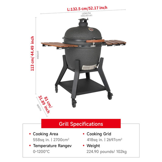 KTX-401427 Dark Grey XL Professional Charcoal Grill for Outdoor BBQ and Cooking