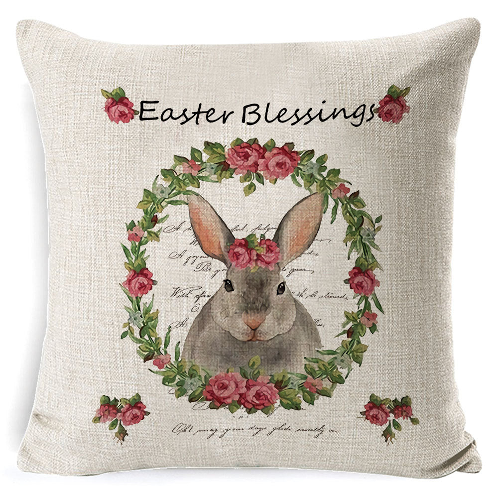 HKM-401619 Easter Bunny Plush Cushion with Linen Pillowcase