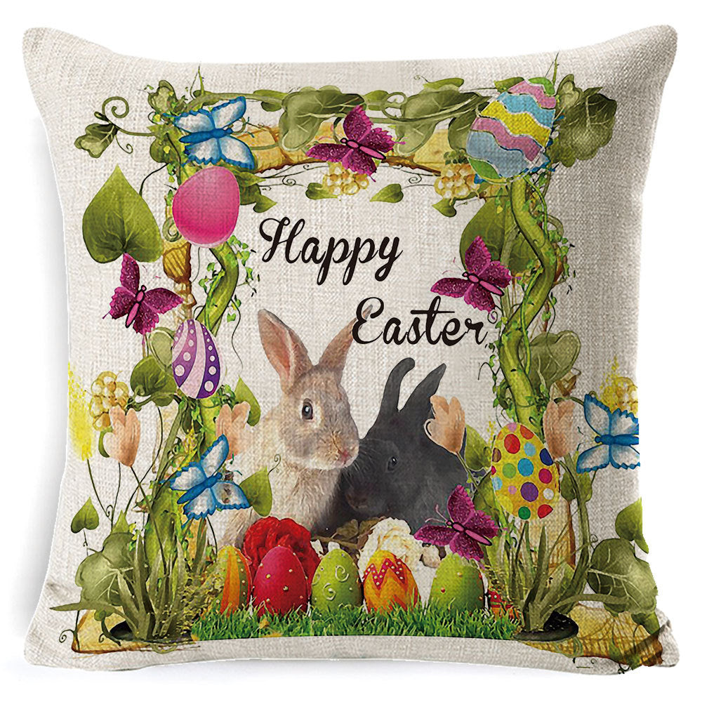 HKM-401619 Easter Bunny Plush Cushion with Linen Pillowcase