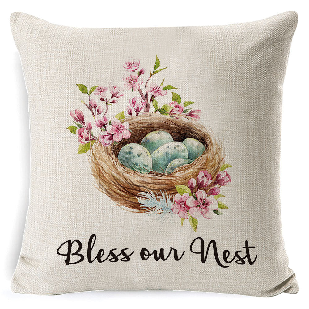 HKM-401619 Easter Bunny Plush Cushion with Linen Pillowcase