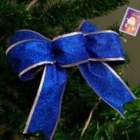 HKM-401683 Christmas Glitter Bow - Decorative Holiday Ribbon in Golden, Red, Rose Red, Blue, and Silver, 24cm Height x 21cm Width
