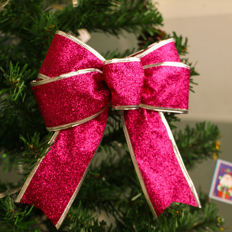 HKM-401683 Christmas Glitter Bow - Decorative Holiday Ribbon in Golden, Red, Rose Red, Blue, and Silver, 24cm Height x 21cm Width