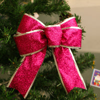 HKM-401683 Christmas Glitter Bow - Decorative Holiday Ribbon in Golden, Red, Rose Red, Blue, and Silver, 24cm Height x 21cm Width
