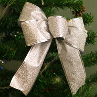 HKM-401683 Christmas Glitter Bow - Decorative Holiday Ribbon in Golden, Red, Rose Red, Blue, and Silver, 24cm Height x 21cm Width