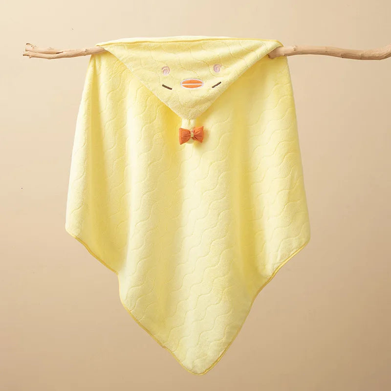 HKM-401747 Kids Animal Print Coral Fleece Hooded Bath Towel for Quick Drying and Comfortable Use