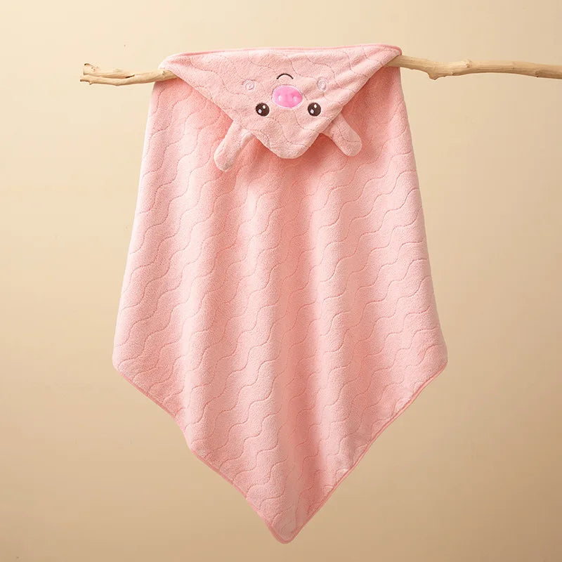 HKM-401747 Kids Animal Print Coral Fleece Hooded Bath Towel for Quick Drying and Comfortable Use