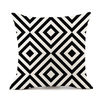 HKM-401747 Nordic Geometric Stripes Black and White Linen Pillow Cushion 45x45cm
