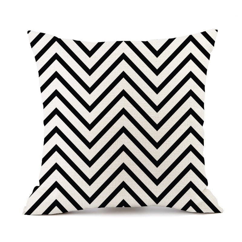 KTX-401747 Nordic Geometric Stripes Black and White Linen Pillow Cushion 45x45cm