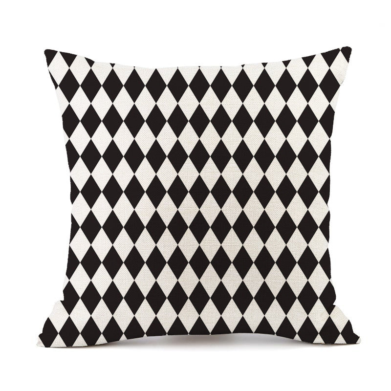 KTX-401747 Nordic Geometric Stripes Black and White Linen Pillow Cushion 45x45cm