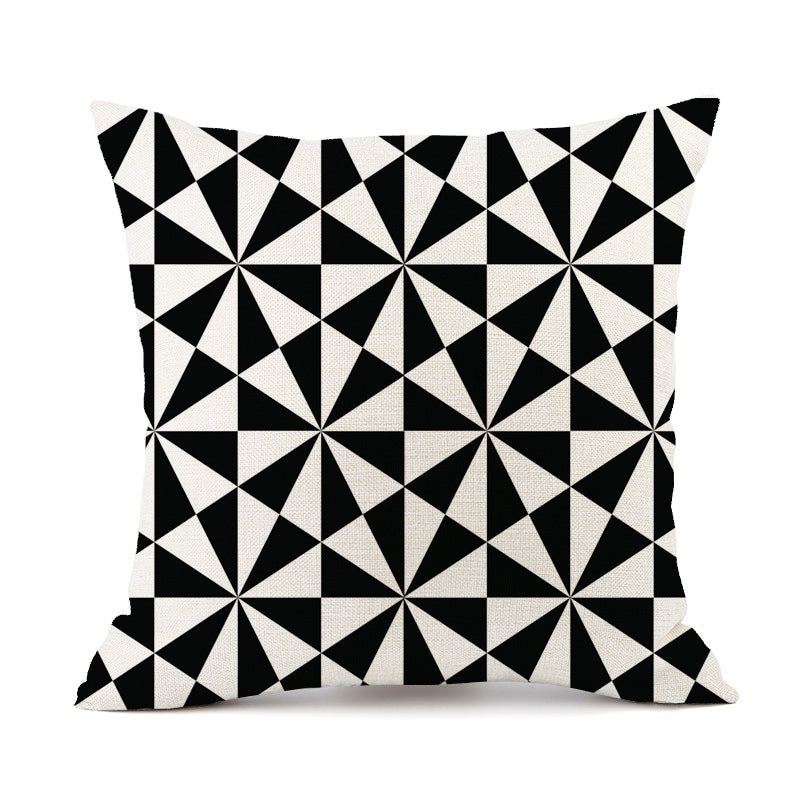 KTX-401747 Nordic Geometric Stripes Black and White Linen Pillow Cushion 45x45cm