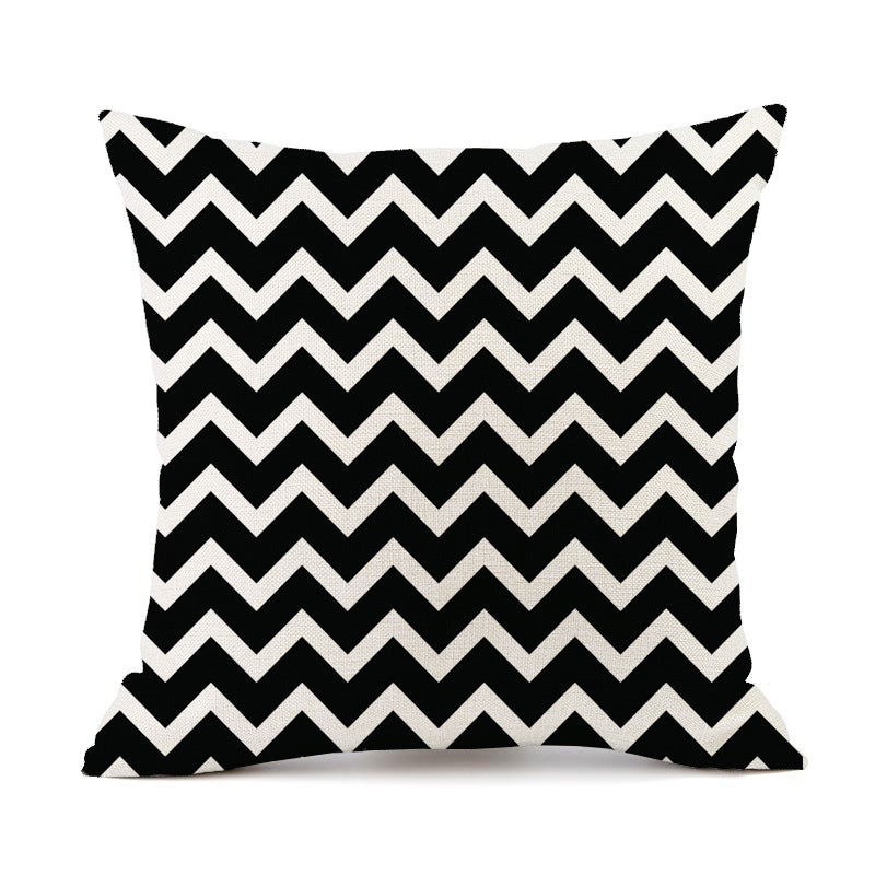 KTX-401747 Nordic Geometric Stripes Black and White Linen Pillow Cushion 45x45cm