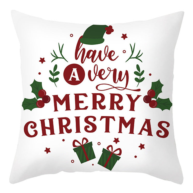 HKM-401875 Cartoon Letter Print Christmas Pillow Cover, 45x45cm, Soft PP Cotton Cushion for Sofas and Office