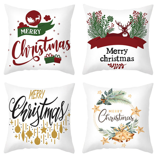 HKM-401875 Cartoon Letter Print Christmas Pillow Cover, 45x45cm, Soft PP Cotton Cushion for Sofas and Office