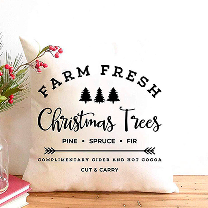 HKM-401875 Cartoon Letter Print Christmas Pillow Cover, 45x45cm, Soft PP Cotton Cushion for Sofas and Office