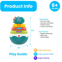 HKM-401875 Dino Stacking Tumbler Toy - Colorful Rainbow Ring Big Roly Poly Educational Toy for Infants and Toddlers