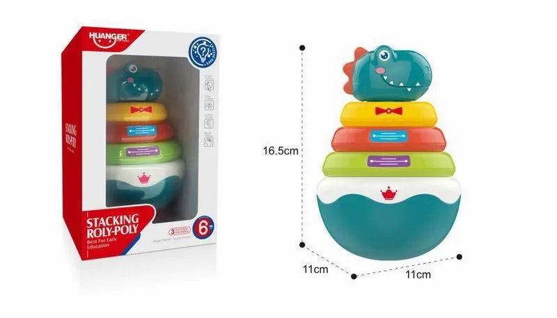HKM-401875 Dino Stacking Tumbler Toy - Colorful Rainbow Ring Big Roly Poly Educational Toy for Infants and Toddlers