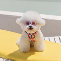 HKM-402067 Cute Round Frame Sunglasses for Dogs and Cats in Pink, Yellow, Red, and Cream White