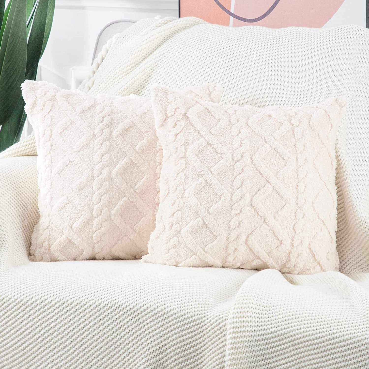HKM-402067 Retro Plush Soft Fluffy Pillow Cushion for Living Room - Available in Multiple Colors
