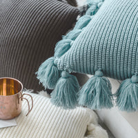 HKM-402515 Solid Color Wool Ball Pillow with Lantern Tassel - 45x45cm, Acrylic Material