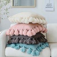 HKM-402515 Solid Color Wool Ball Pillow with Lantern Tassel - 45x45cm, Acrylic Material