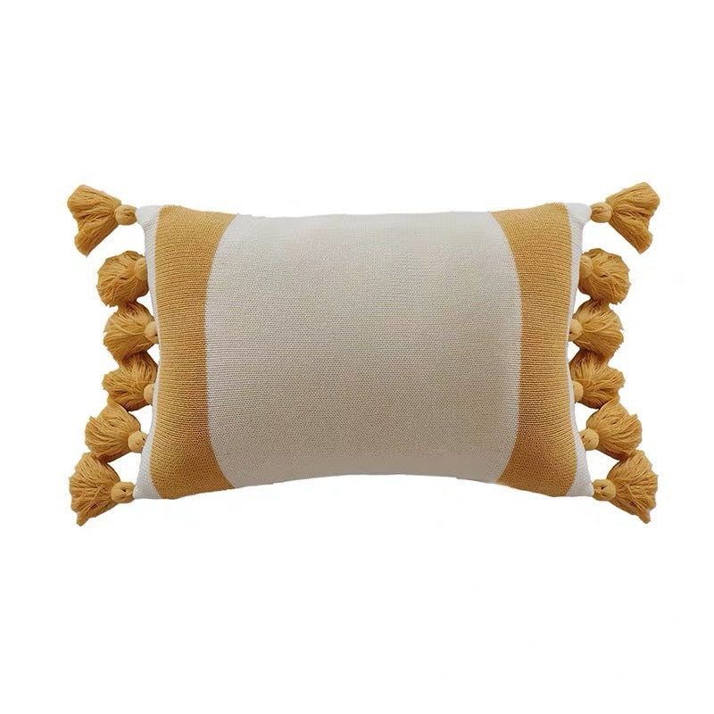 HKM-402515 Solid Color Wool Ball Pillow with Lantern Tassel - 45x45cm, Acrylic Material